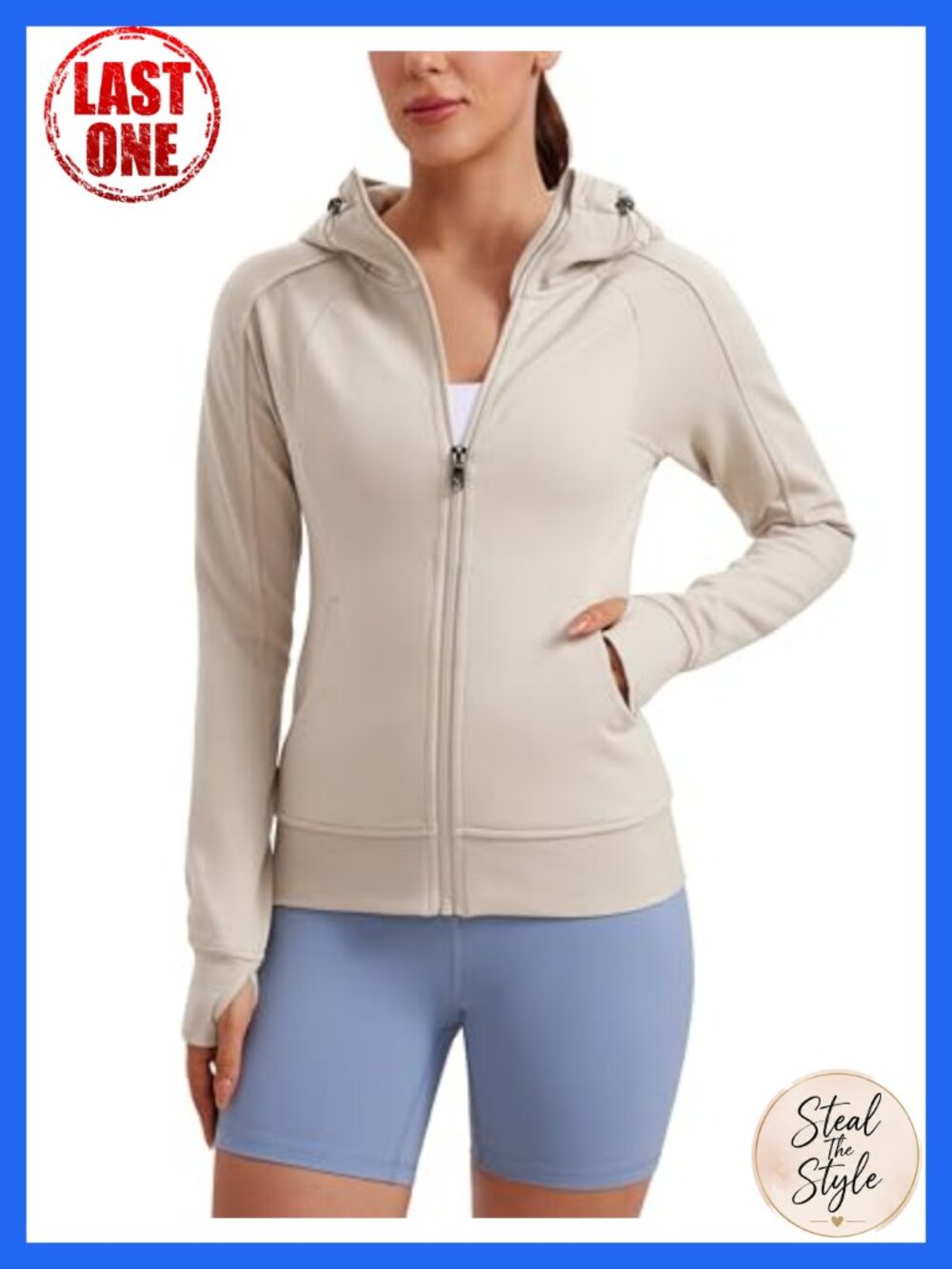Fleece Lined Full Zip Hoodie Jacket Thumbholes Casual Workout